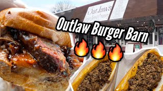 Love Cheeseburgers with CRAZY toppings like BBQ Brisket, Pulled Pork...EAT HERE! Outlaw Burger Barn!