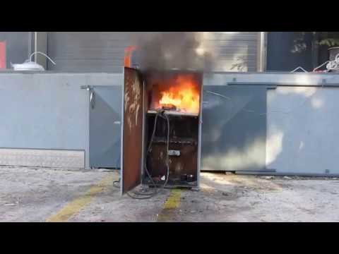 Самосрабатывающий огнетушитель Bontel,  тушение возгорания шкафа с электрооборудованием