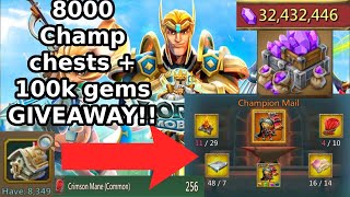 100K GEMS GIVEAWAY. 8000 CHAMP CHESTS OPENING. LETS GO. LORDS MOBILE STREAM.