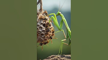 Lone Mantis vs. Entire Hive of Hornets #prayingmantis #hornet #insects