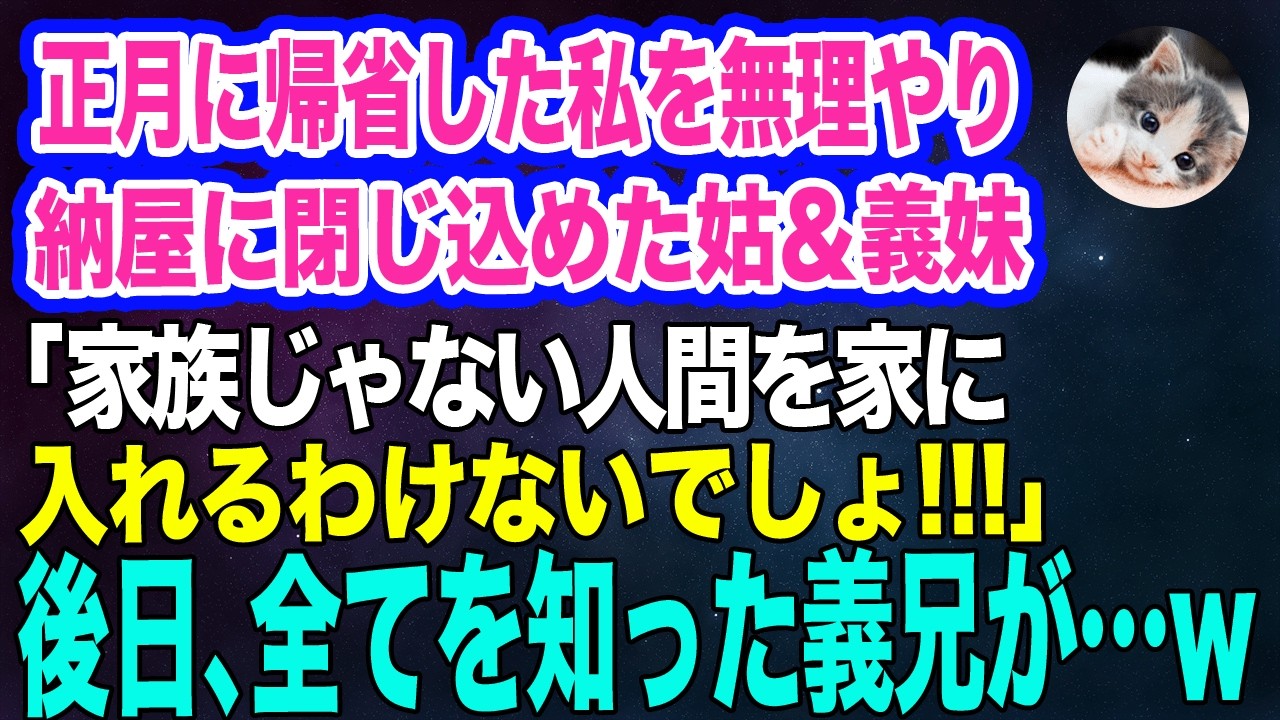 正月に帰省した私を無理やり納屋に閉じ込めた嫁イビリ姑＆義妹「家族じゃない人間を家に入れるわけないでしょ！そこで反省しなｗ」→後日、全てを知った義兄が…ｗ【スカッとする話】