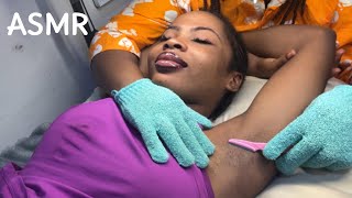 ASMR✨Relaxing Body Shaving, Belly Button Claening Massage, Armpit Tickling, Soft Whispers