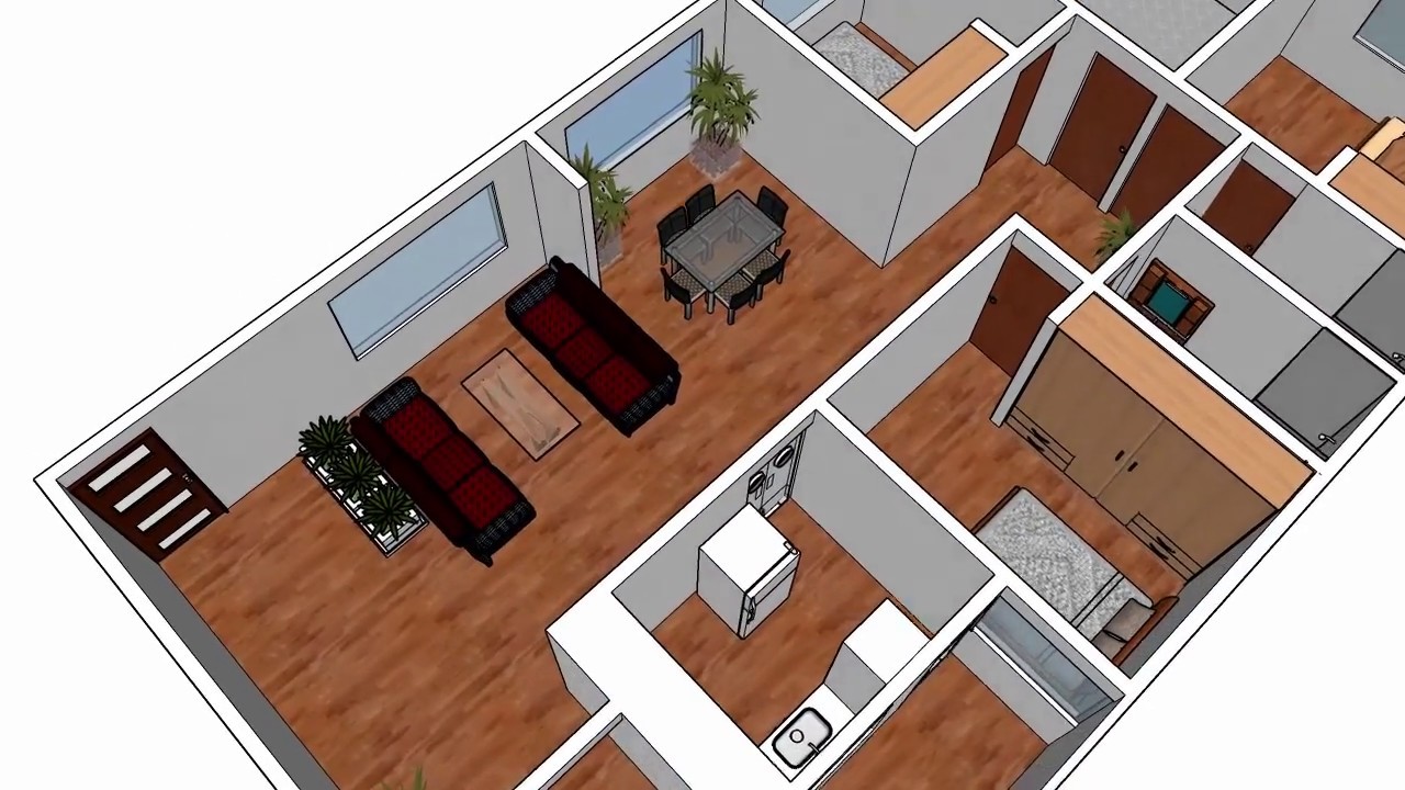 Plano de casa 3D, una planta - YouTube