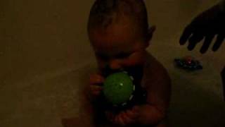Ethan's first big boy bath alone