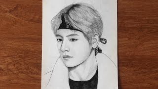 How to draw V BTS || kim teahyung V sketch || រៀនគូររូបវី