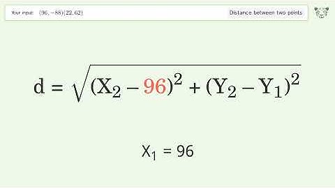Find the distance between two points p1 (96,-88) and p2 (22,62): Step-by-Step Video Solution