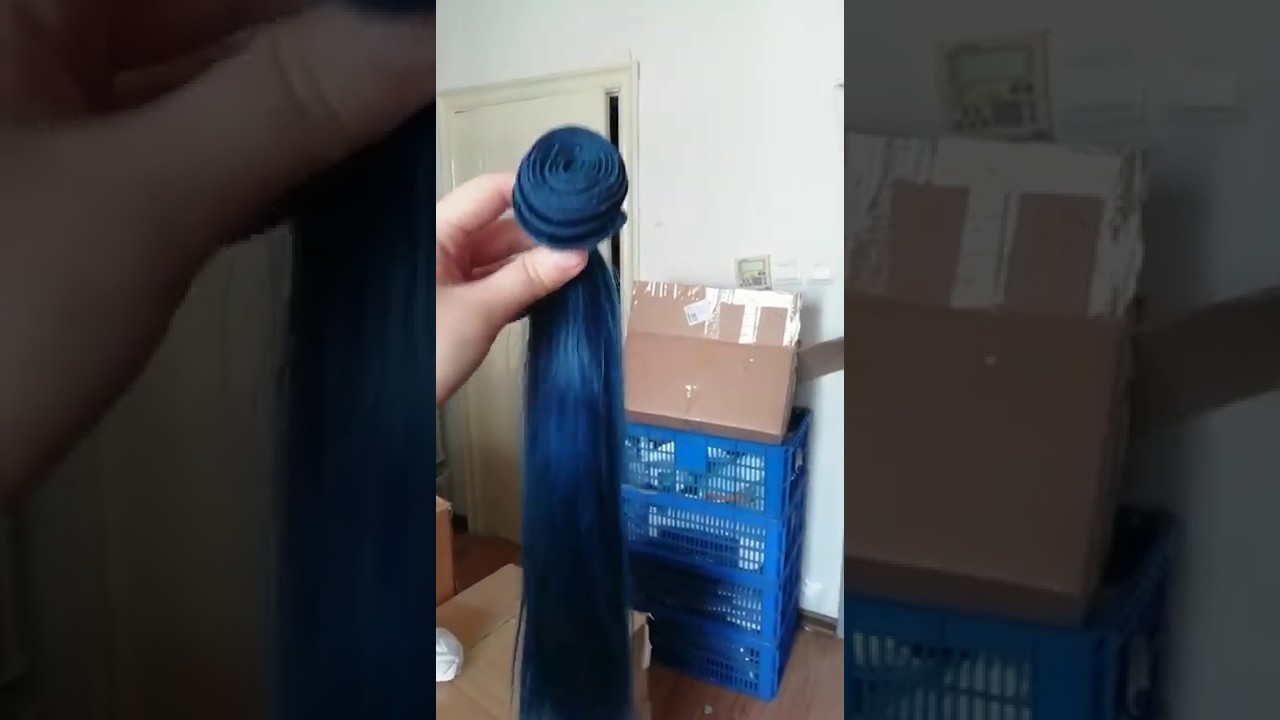 Blue Human Hair Weft - Clip In Hair Extensions - wide 5