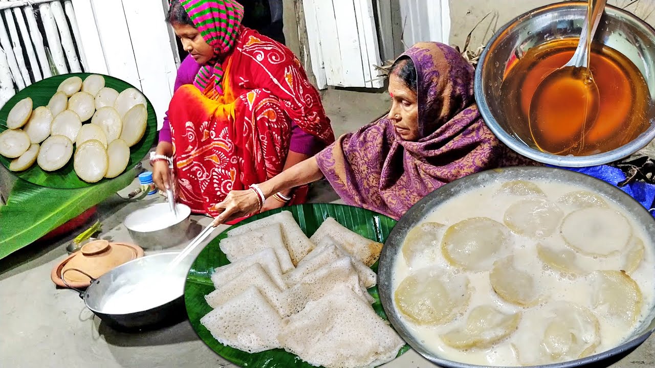 শিলে চাল বেটে শীতের রাতে সরু চাকলি পিঠে, চিতই পিঠে, দুধে সেদ্ধ চিতই