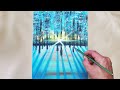 Snowy morning acrylic painting for beginners with trees easy coils design