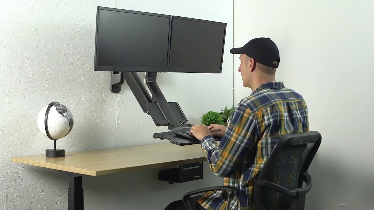 Stand Sit2wd Dual Monitor Wall Mounted, Dual Monitor Mount Desk Against Wall