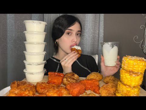 ASMR- MUKBANG PROBANDO TODOS LOS SABORES QUE ME FALTABAN DE WINGSTOP + MAÍZ 🌽 / COMIENDO DESASTROSO