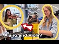 Bach in the shopping center  pianogirl and violinist playing together