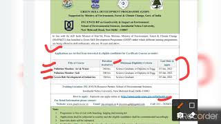 Apply for Free Certificate Course Green Skill Development Programme offered by JNU ENVIS || MoEF