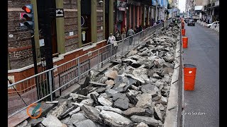 Se puso en marcha el ensanchamiento de la vereda de calle Corrientes entre Urquiza y Tucumán