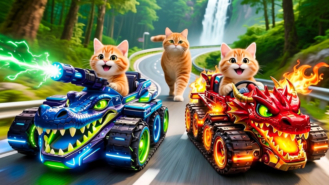 Mama Cat Didn’t Expect Her Kittens to Drive Dragon Battle Tanks on the Mountain Road 🐉🚜⛰️