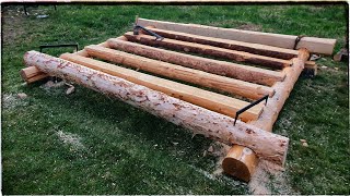 Building a Round Log (Mini) Cabin with Saddle Notches | Sills, Floor Joists, and first Wall Logs