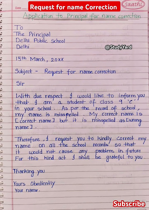 Application for name correction l letter for name correction in school