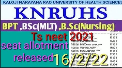 KNRUHS BDS /TS NEET 2021 BDS ADMISSIONS COLLEGE WISE ALLOTMENT LIST/AFTER FIRST PHASE OF COUNSELING/