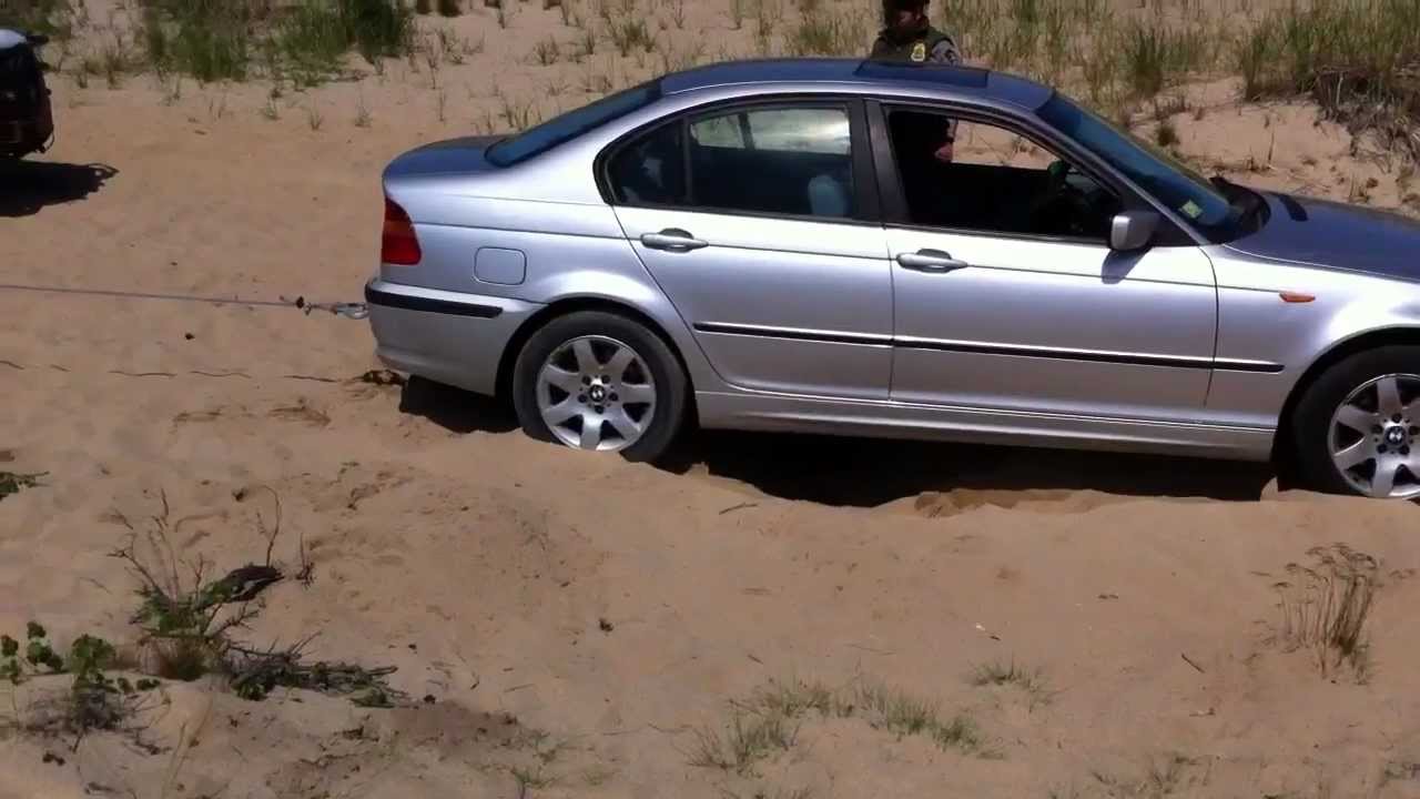 BMW 328i RWD stuck in Cape Cod sand - YouTube