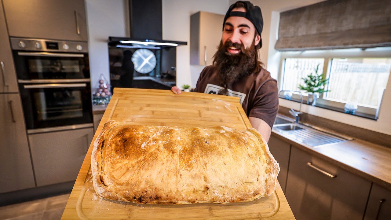 THE GIANT CHRISTMAS LEFTOVERS CALZONE CHALLENGE | XMAS SERIES 2020