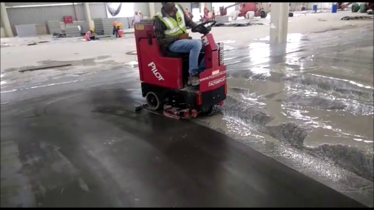 Concrete Slurry Cleaning By Pilot 28d Heavy Duty Ride On Scrubber