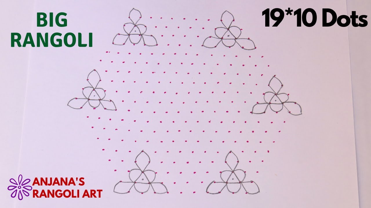 Easy big rangoli | different kolam | unique kolam designs | 19*10 dots rangoli | pandaga muggulu