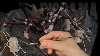 I made a Spider Queen hunting it's prey - How to | Diorama | Polymer Clay