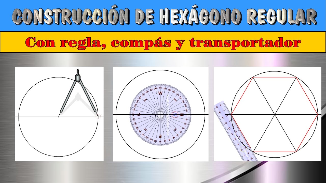 Construcción de hexágono regular con regla compas y transportador