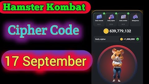 Hamster Kombat Cipher Code | 17 September Cipher Code | Daily Pullze | @MemeCoin0  #gemz #dailycipher