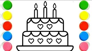 How to Draw Cute Birt ay Cake Easy Cake Drawing Painting and Coloring for Kids Toddlers
