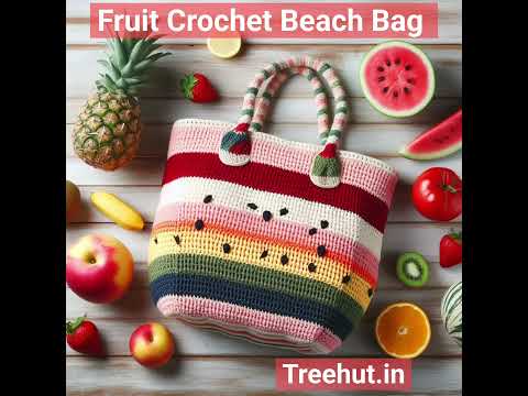 Fruit Crochet Beach Bag #crochetideas in stripes #handmade #crochet #design #leftover yarn