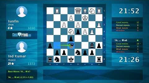 Chess Game Analysis: Ismfm - Ind Kumar, 0-1 (By ChessFriends.com)