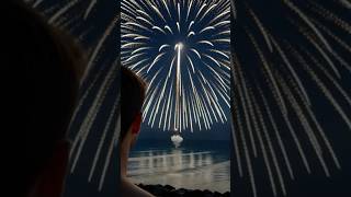 Sea-based fireworks light up the late sunset scene. Real image, enhanced content /ai.