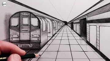 Hoe je eenpuntsperspectief tekent voor beginners: Vertelde tekening van een metrotrein