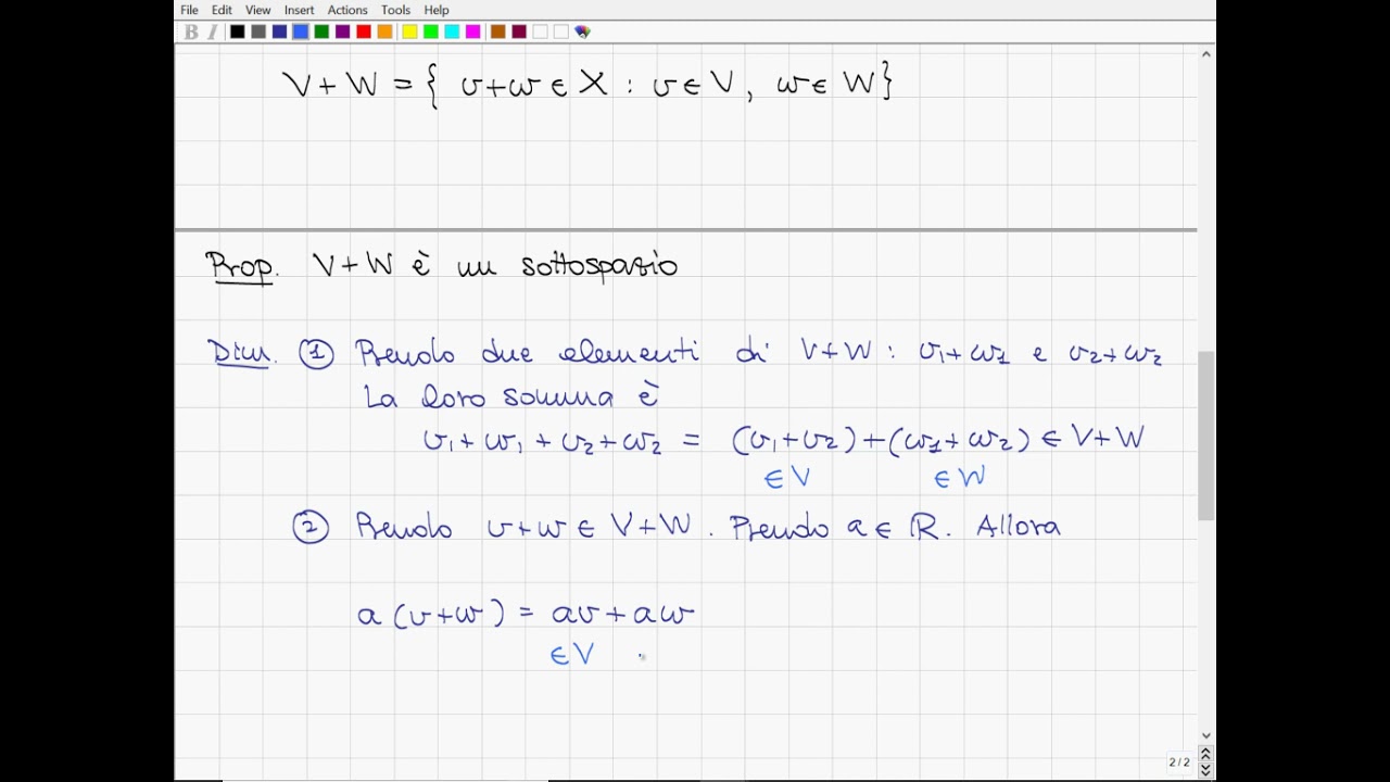 15 Somma Diretta Di Sottospazi, Vettore E Somma Diretta  Formula Di Grassmann
