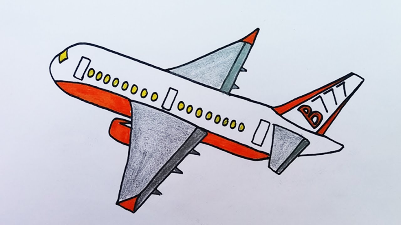 Flying plane drawing easy step by step for kids| Boeing 777 plane ...