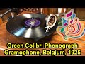 Grd516  green colibri portable gramophone   phonograph  belgium circa 1925