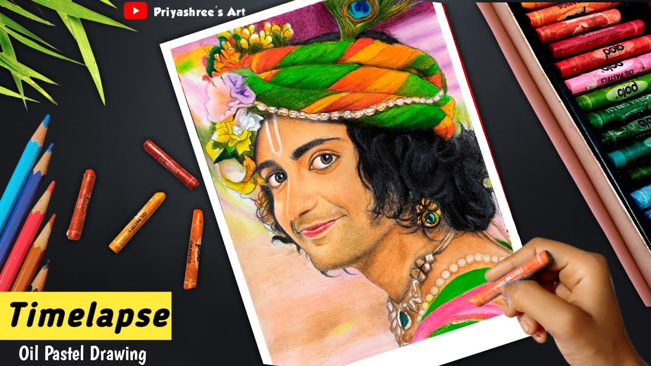 how to draw sumedh mudgulkar as Krishna//radhakrishna oil pastels artwork -  YouTube