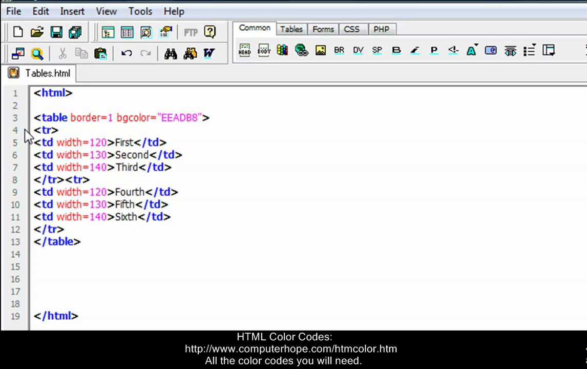 HTML Editing/Programming Tutorial -8- Table Width & Color - YouTube