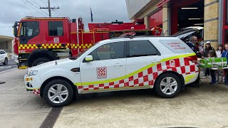 *SES TURNOUT FROM A FIRE STATION*Edithvale Fire Station open day-CFA-VICPOL-SES-Light+Siren demos