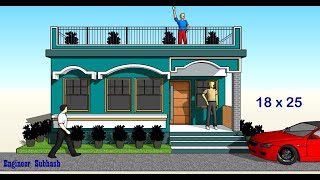 18 X 25 SMALL VILLAGE HOUSE DESIGN II 18 X 25 CHOTA GHAR KA DESIGN II 2 BHK HOUSE PLAN
