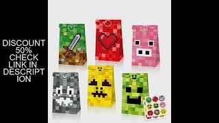 122448Pcs Game Pixel Mosaic Minecraftion Kraft Paper Candy Bag Kids Birthday Baby Shower Welcome C