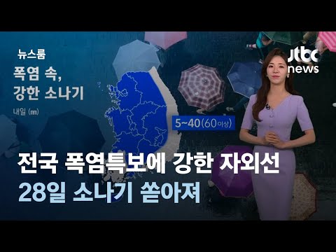 [날씨] 전국 폭염특보에 강한 자외선…내일 소나기 쏟아져 / JTBC 뉴스룸