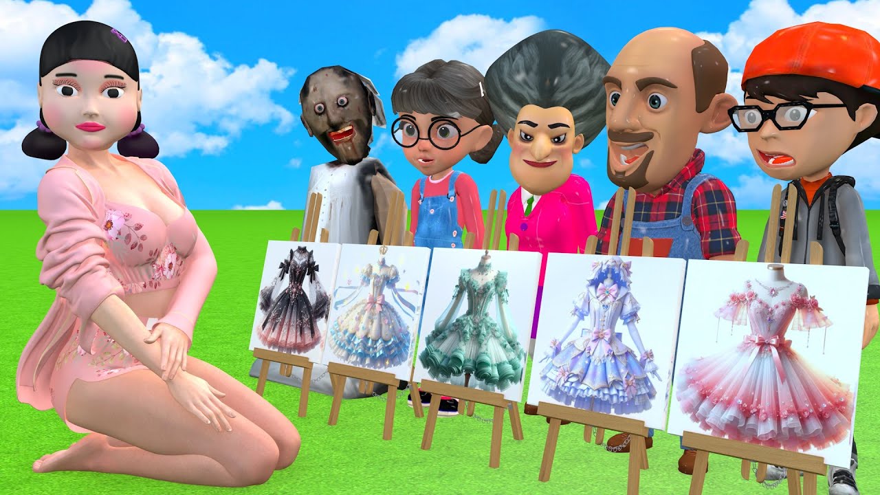Squid Game vs Scary Teacher 3D Squid Girl Bikini Dressing Room Long Dress Drawing 5 Times Challenge