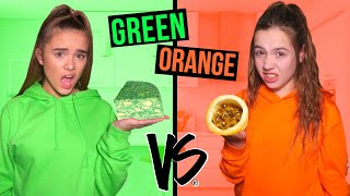 GREEN VS ORANGE FOOD CHALLENGE! *GROSS