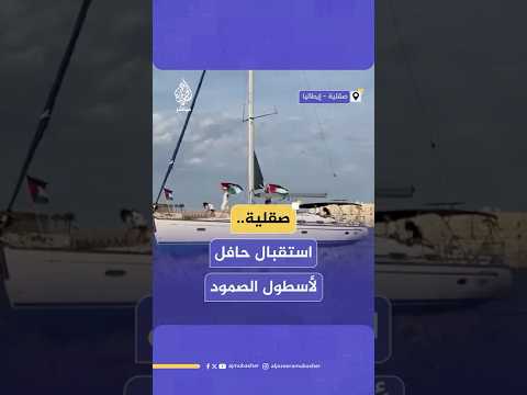 المئات يستقبلون قوارب أسطول الصمود بالأعلام الفلسطينية على رصيف ميناء مدينة سيراكوزا الساحلية