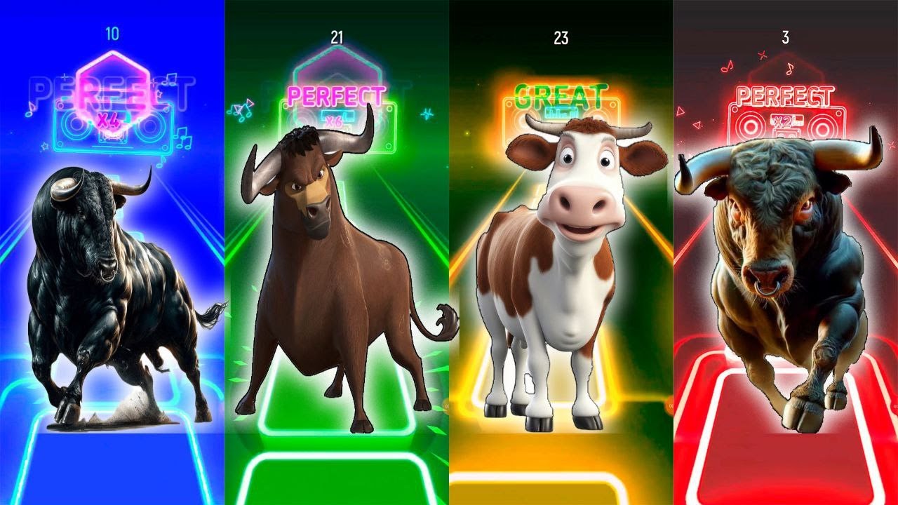 Bull Tiles Hop Challenge 🐂🎶 | Perfect Beat Animal Run