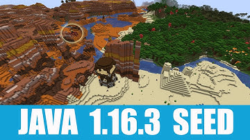 Minecraft Java 1.16.3 Seed: Desert temple, pillager outpost, and ruined portal all stand together