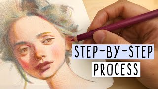 How to Create a Colorful Portrait! EASY StepbyStep Color Pencil Process!