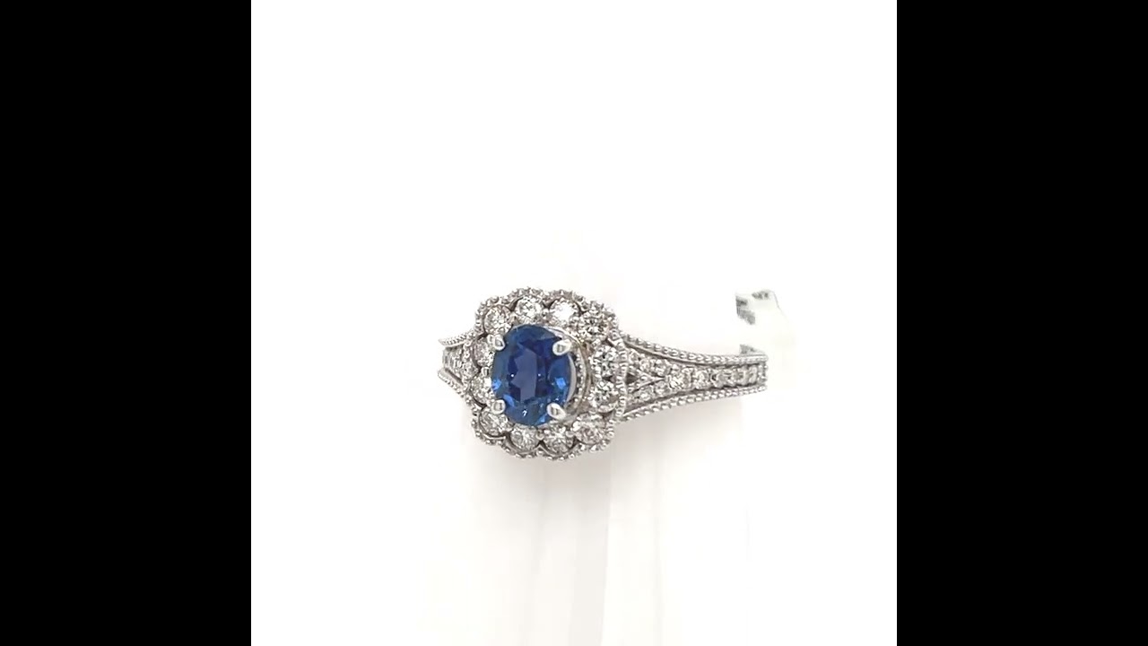 Montana Yogo Sapphire .73 ct Oval & Diamond Ring 14K White Gold